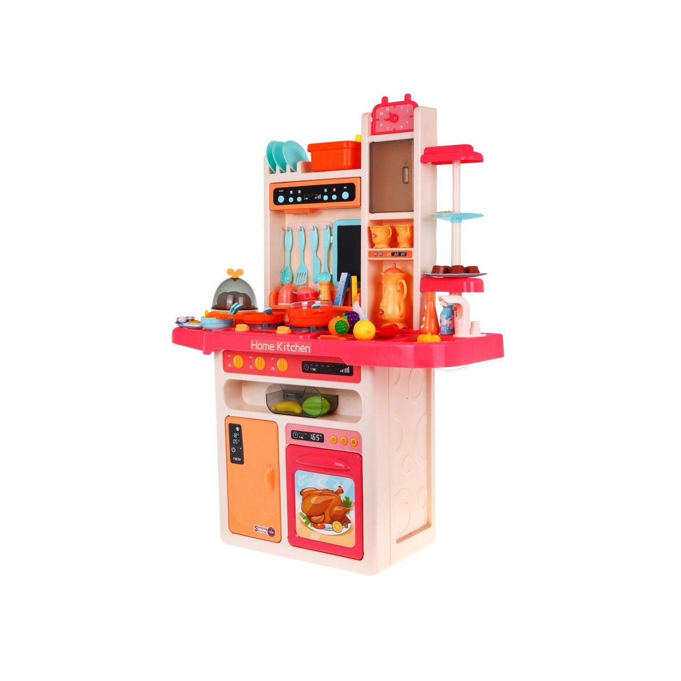 Štýlová ružová Kuchyňa pre deti 3+ Kohútik s vodou + Interaktívny horák s parou + Audio panel 65 ks.
