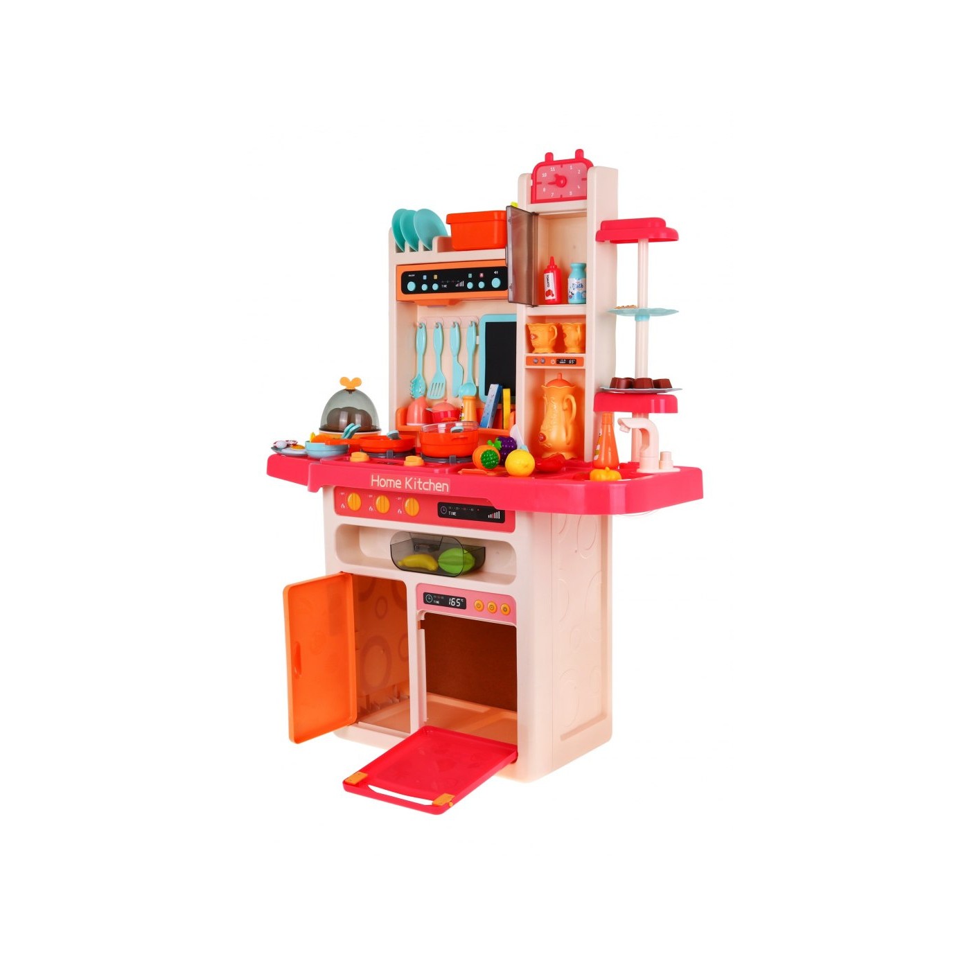 Štýlová ružová Kuchyňa pre deti 3+ Kohútik s vodou + Interaktívny horák s parou + Audio panel 65 ks.