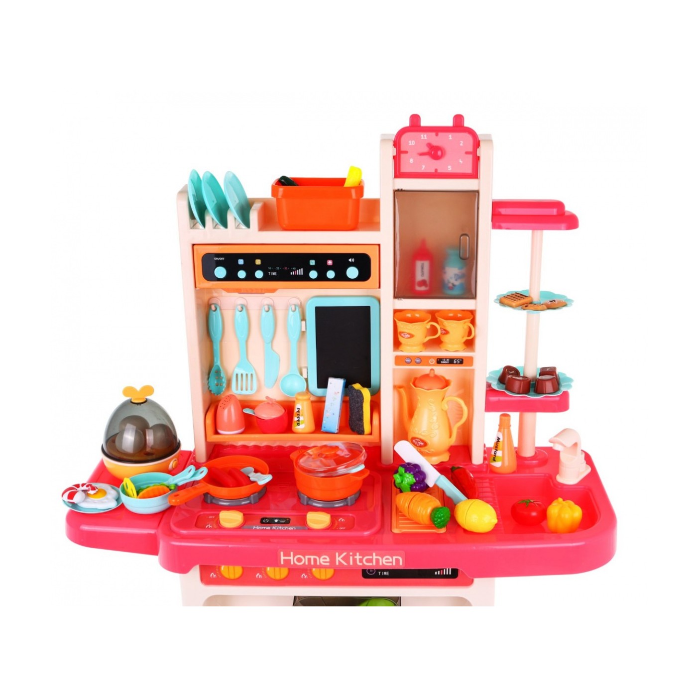 Štýlová ružová Kuchyňa pre deti 3+ Kohútik s vodou + Interaktívny horák s parou + Audio panel 65 ks.