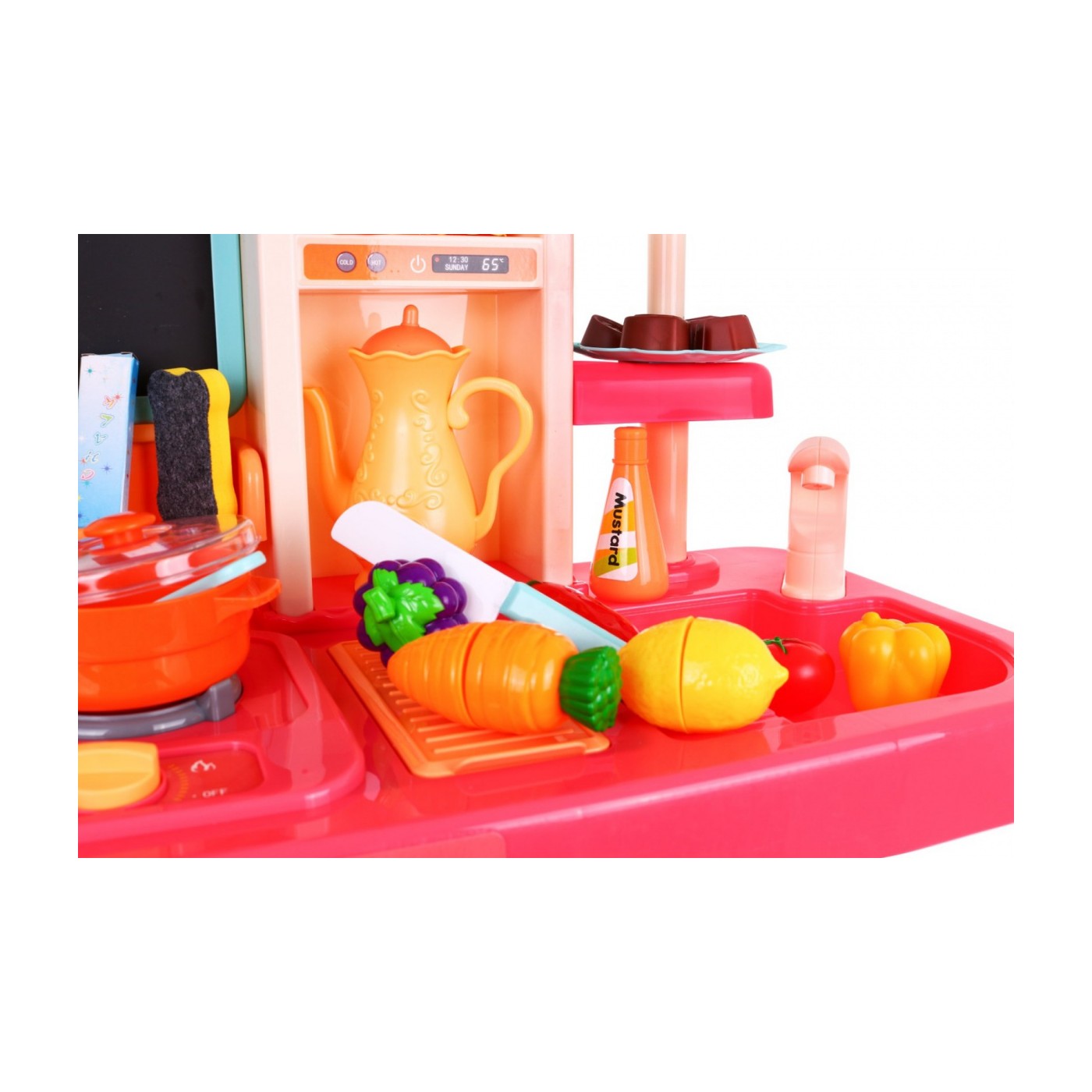 Štýlová ružová Kuchyňa pre deti 3+ Kohútik s vodou + Interaktívny horák s parou + Audio panel 65 ks.