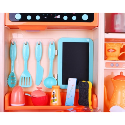 Štýlová ružová Kuchyňa pre deti 3+ Kohútik s vodou + Interaktívny horák s parou + Audio panel 65 ks.