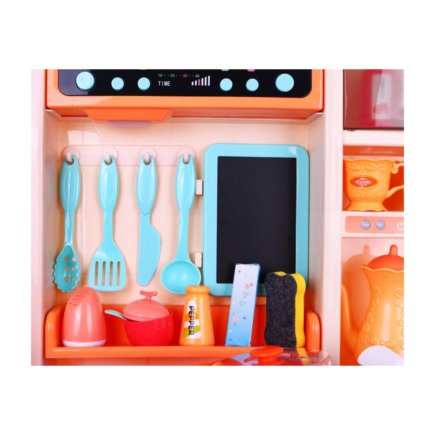 Štýlová ružová Kuchyňa pre deti 3+ Kohútik s vodou + Interaktívny horák s parou + Audio panel 65 ks.