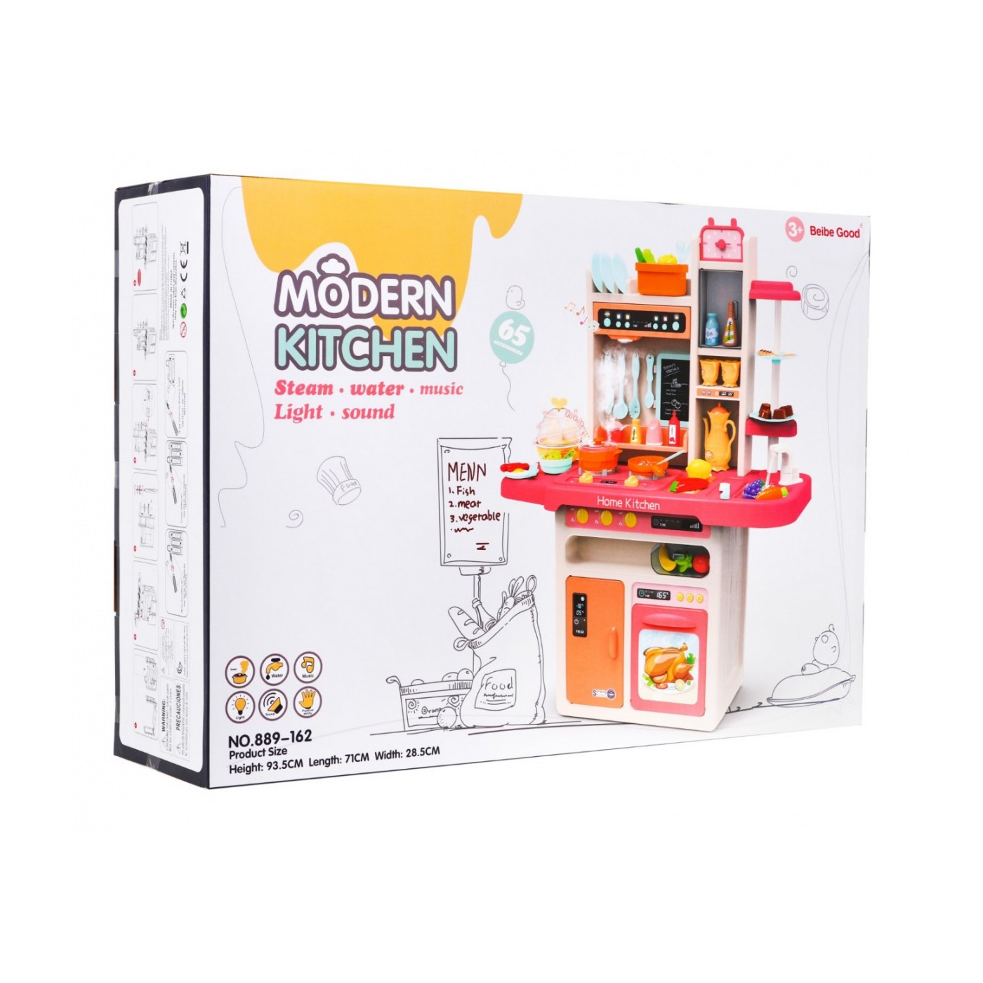 Štýlová ružová Kuchyňa pre deti 3+ Kohútik s vodou + Interaktívny horák s parou + Audio panel 65 ks.