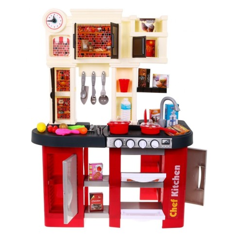 Interaktívna bordová Kuchyňa pre deti 3+ Horáky so zvukom a svetlom + Kohútik s vodou + Príslušenstvo 58 ks.