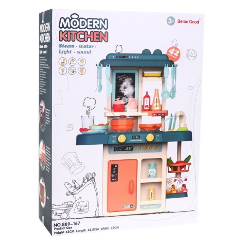Farebná Kuchyňa pre deti 3+ Interaktívny horák s parou + Kohútik s vodou + Kriedová tabuľa + Príslušenstvo 42 ks.