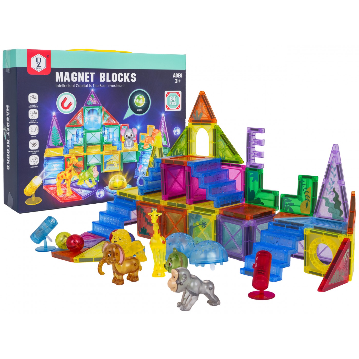 Sada magnetických kociek 3D ZOO, 64 dielov.