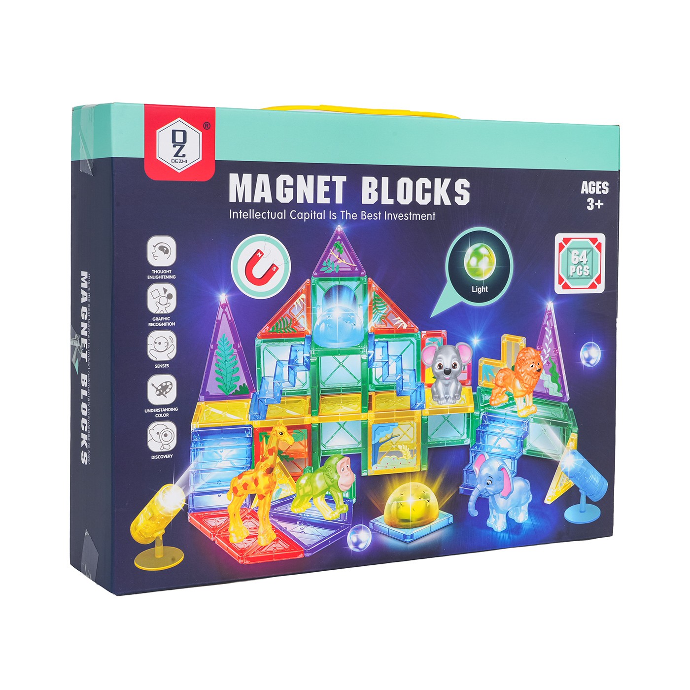 Sada magnetických kociek 3D ZOO, 64 dielov.