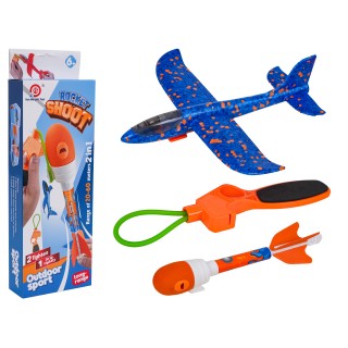 Modrá súprava lietadla 2v1 s odpaľovacím zariadením