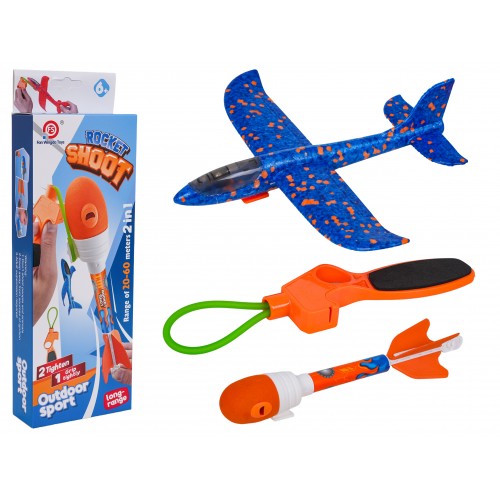 Modrá súprava lietadla 2v1 s odpaľovacím zariadením