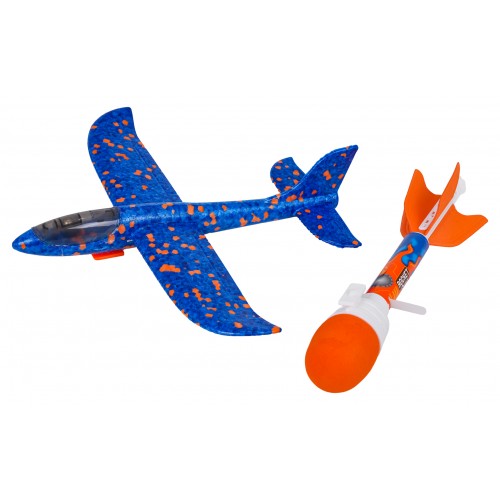 Modrá súprava lietadla 2v1 s odpaľovacím zariadením