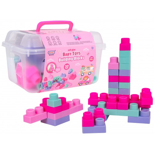 Sada mäkkých blokov 32 kusov. Ružový + kufor