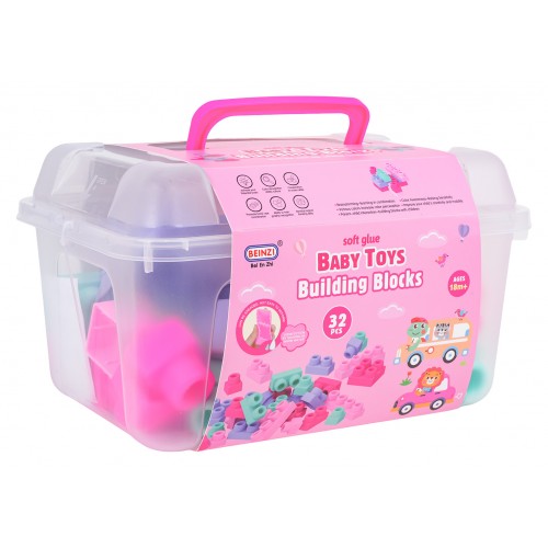 Sada mäkkých blokov 32 kusov. Ružový + kufor