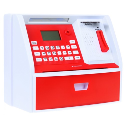 Bankomat s kartou Pokladnička pre deti 3+ červený Interaktívne funkcie + Režim sporenia