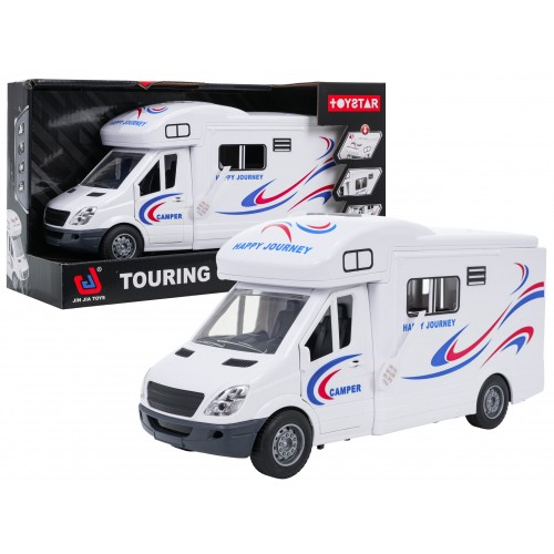 Biely karavan so svetelnými a zvukovými funkciami