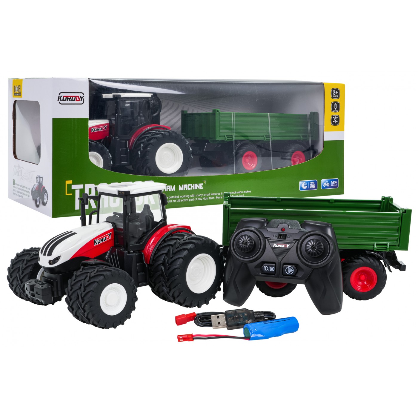 Traktor Červený R/C s Zeleným Prívesom