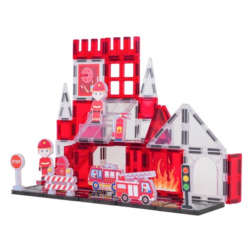 Sada magnetických stavebných kociek hasičského zboru, 48 dielov.
