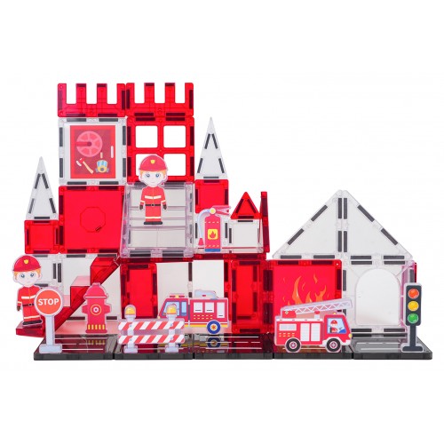 Sada magnetických stavebných kociek hasičského zboru, 48 dielov.