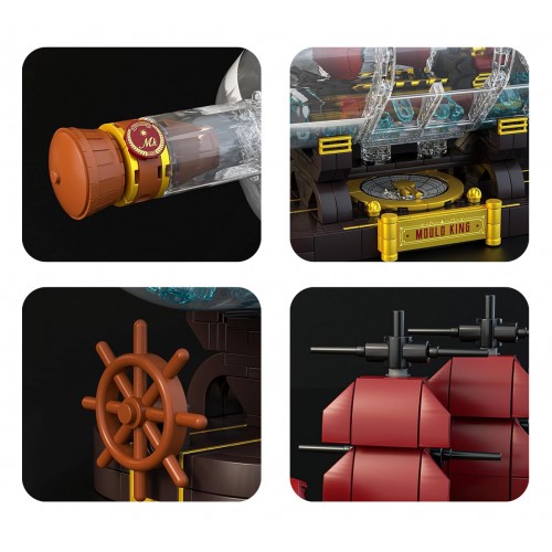 Stavebnica Červená pirátska loď vo fľaši, 885 dielikov.