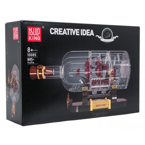 Stavebnica Červená pirátska loď vo fľaši, 885 dielikov.