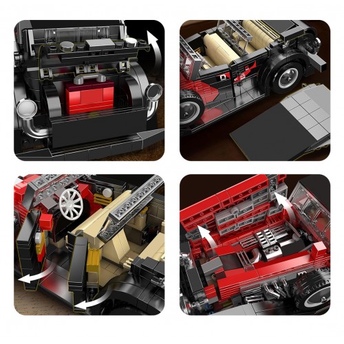 Sada červených stavebných kociek retro vozidla, 1308 dielikov.