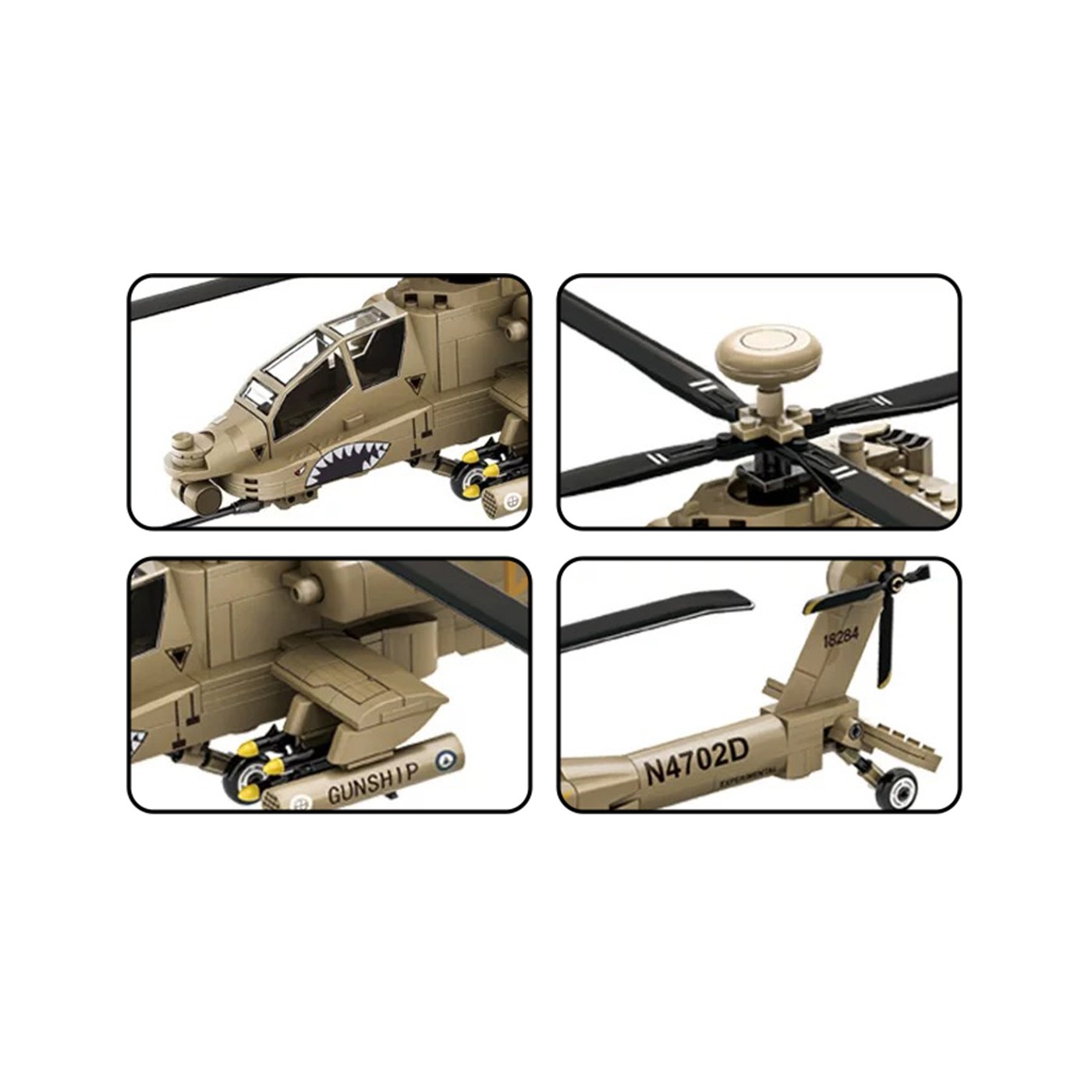 Sada stavebných kociek vojenského vrtuľníka, 255 dielikov.