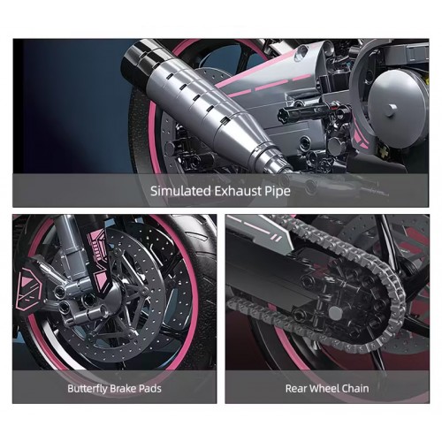 Sada stavebných kociek Motocyklový pretekár, ružová, 2066 dielikov.