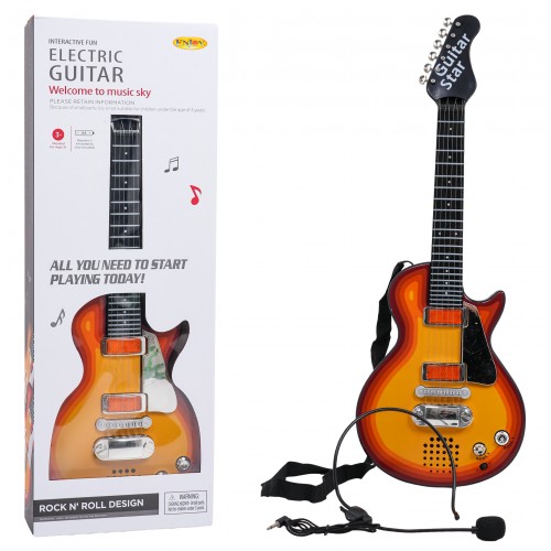 Elektrická Gitara pre deti 3+ červená + Slúchadlá s mikrofónom + Zvuky Svetlá