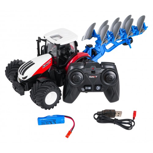 Traktor Červený R/C S Pluhom 1:24
