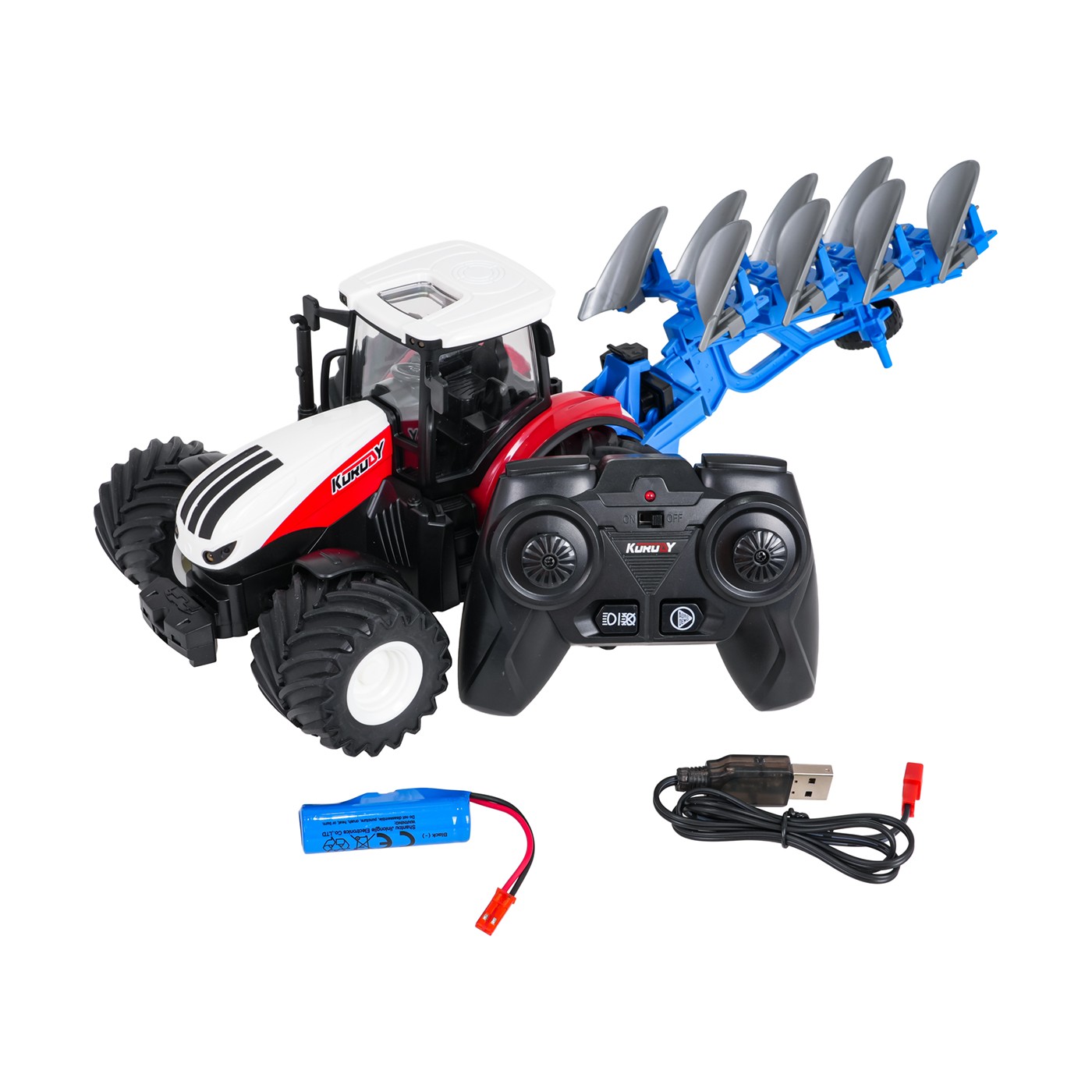 Traktor Červený R/C S Pluhom 1:24