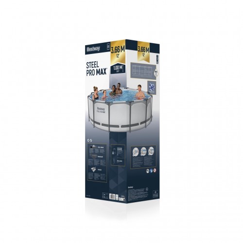 Bazén  rámový Steel Pro MAX 366x100 Sivý 12FT BESTWAY 4w1 + Čerpadlo Filter + Rebrík