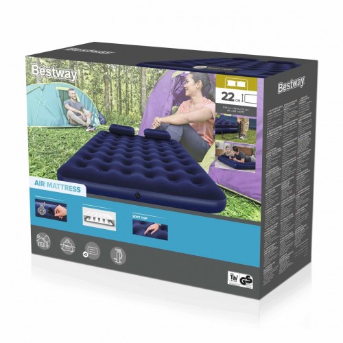 Nafukovací Matrac na spanie Kráľovná 2-miestny flokovaný BESTWAY 203x152x22cm + Pumpa + 2 Vankúše