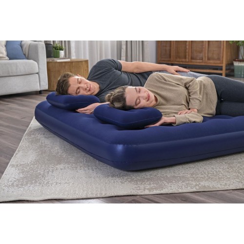 Nafukovací Matrac na spanie Kráľovná 2-miestny flokovaný BESTWAY 203x152x22cm + Pumpa + 2 Vankúše