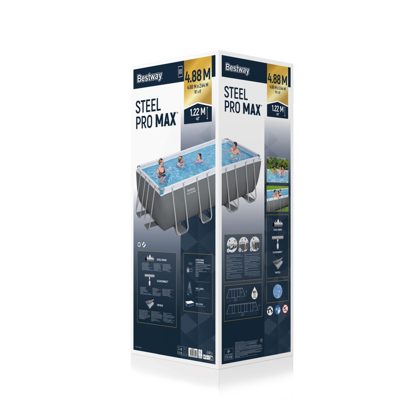 Bazén rámový Power Steel 488x244x122 Sivý 16x8FT BESTWAY 6w1