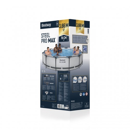 Bazén  rámovýSteel Pro MAX 366x76 Kruhový 12FT BESTWAY 3w1 + Čerpadlo Filter