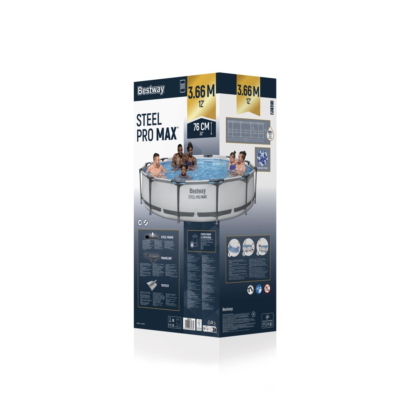 Bazén  rámovýSteel Pro MAX 366x76 Kruhový 12FT BESTWAY 3w1 + Čerpadlo Filter