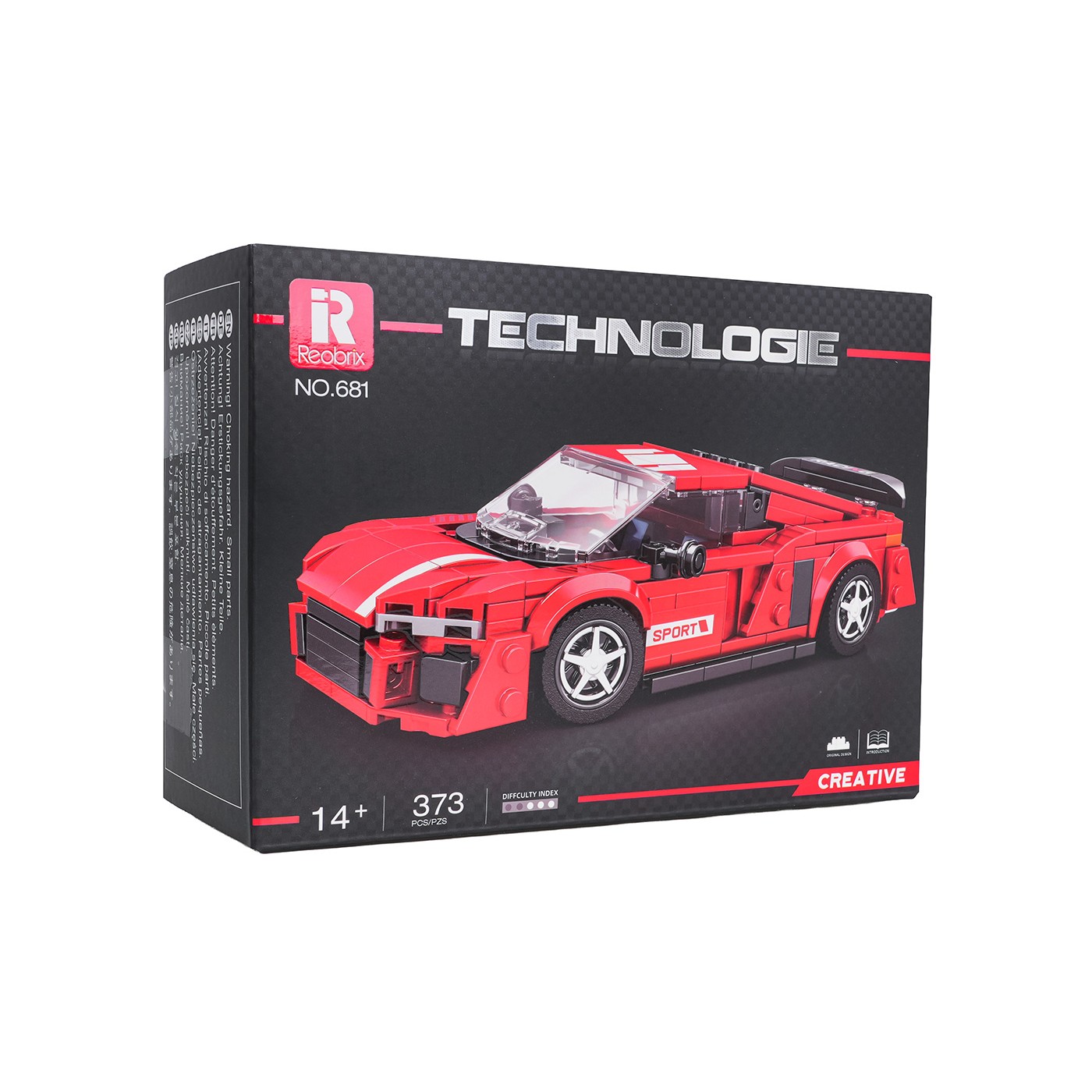 Sada stavebnice červeného športového auta 373 dielov.