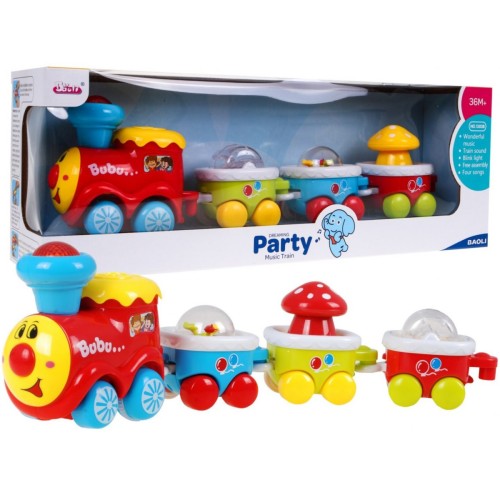 Interaktívny Vláčik senzorický pre deti 3+ Lokomotíva s vagónmi + Hrkálka + Svetlá Zvuky