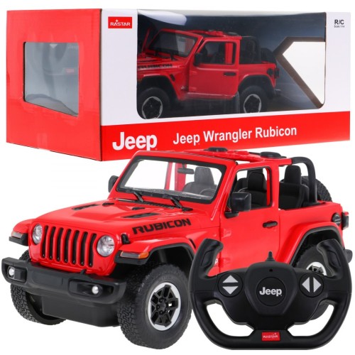 Jeep Wrangler Rubicon červený RASTAR model 1:14 Diaľkovo ovládané auto + ovládač 2,4 GHz