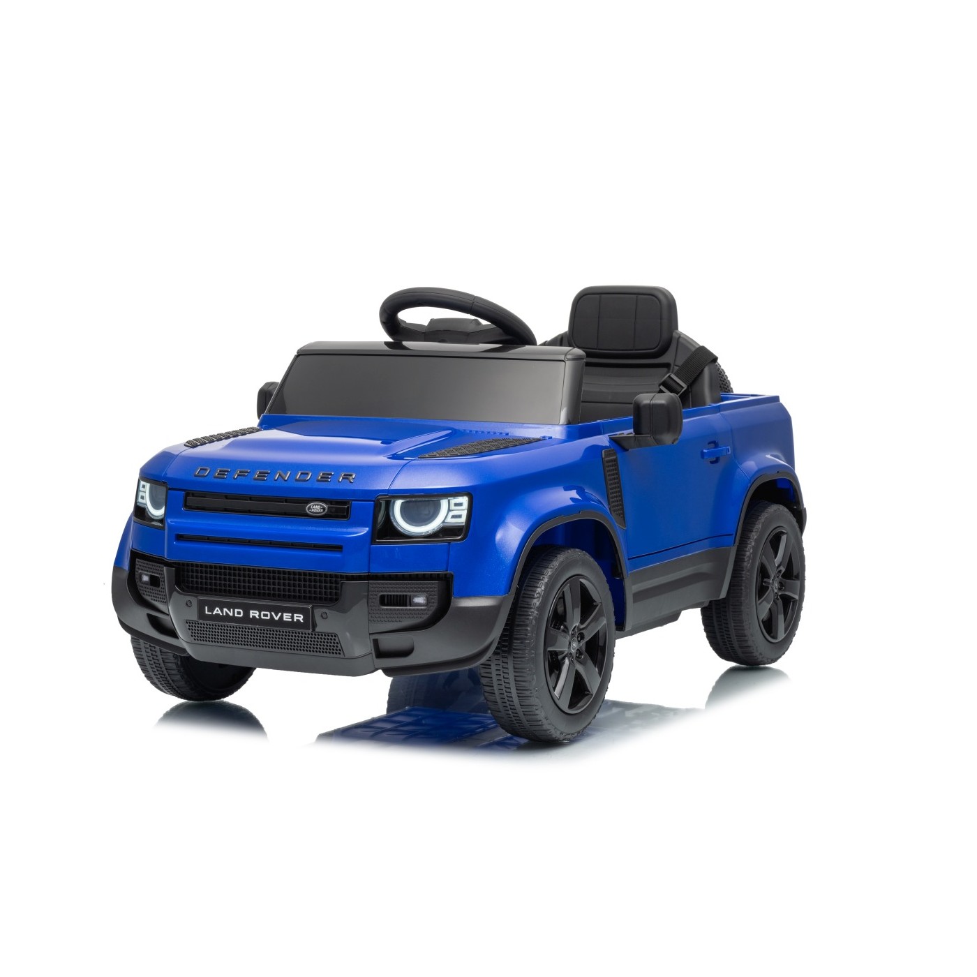 Modré vozidlo Land Rover Defender