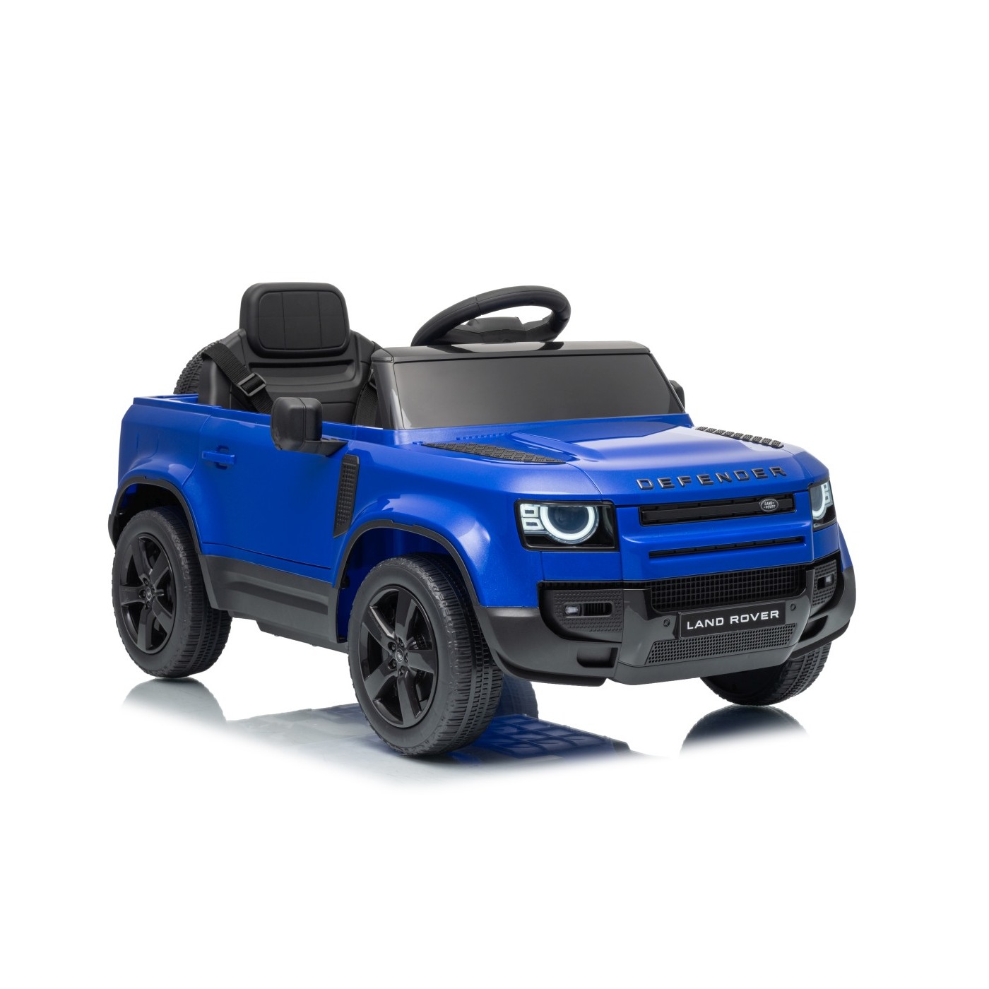 Modré vozidlo Land Rover Defender