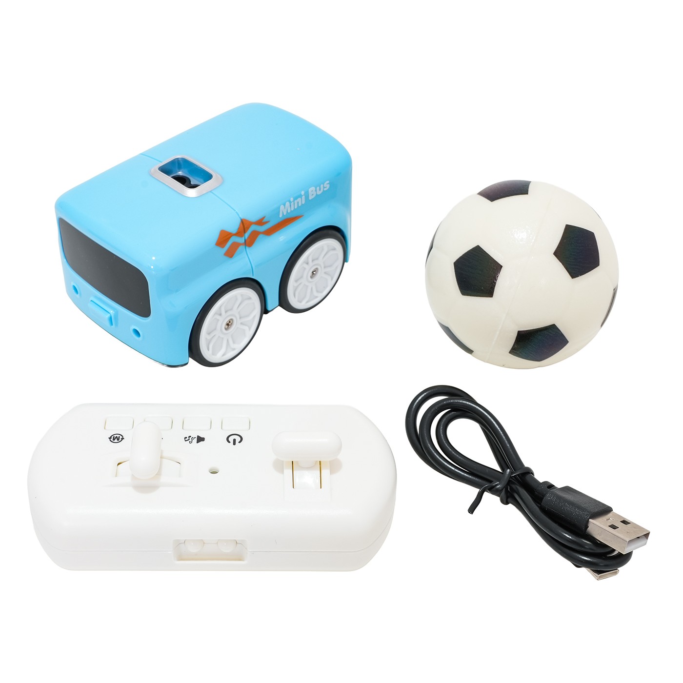 Miniatúrne RC vozidlo s loptou, modré