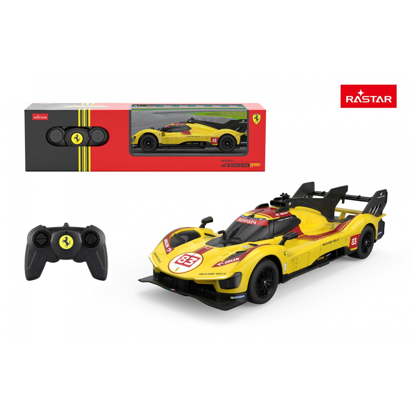 Rádiové auto 1:24 Ferrari 499P-N83 Žlté RASTAR