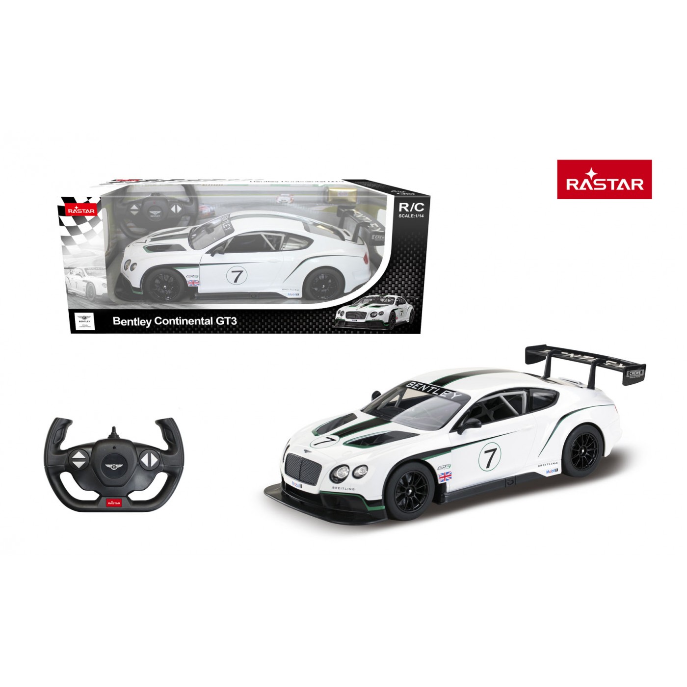 Rádiové auto 1:14 Bentley Continental GT3 biele RASTAR