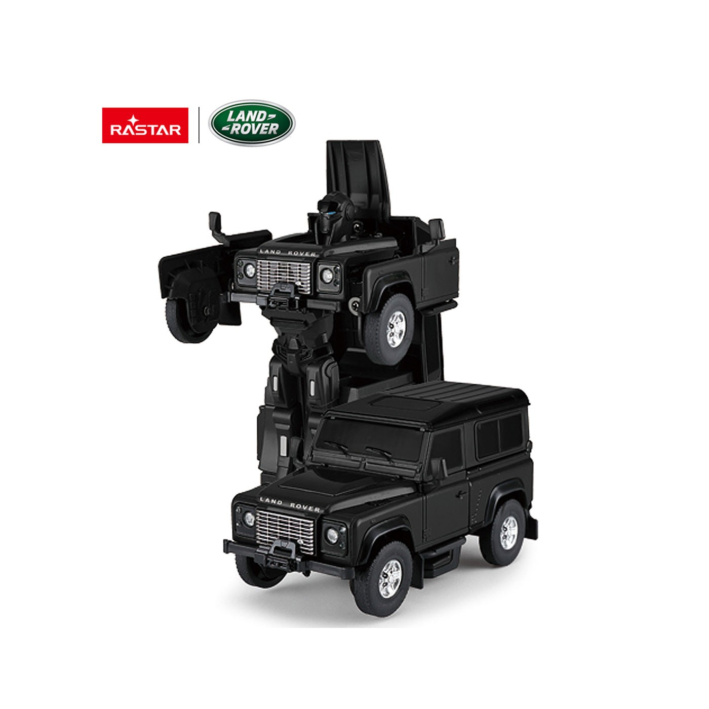 Kovové auto/robot 2v1 1:32 Land Rover Defender čierny RASTAR