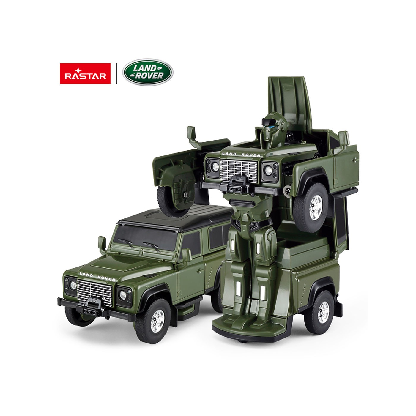 Kovové auto/robot 2v1 1:32 Land Rover Defender zelený RASTAR