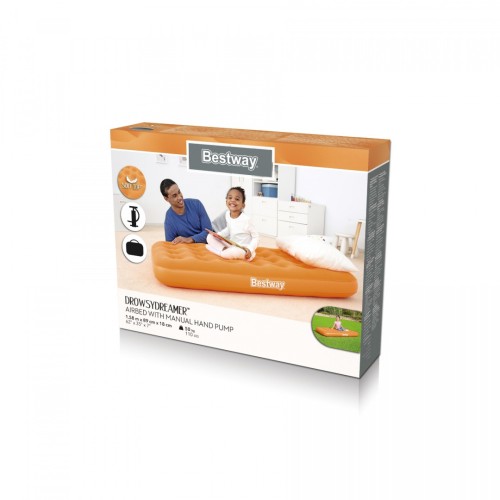 Nafukovací Matrac na spanie pre deti Oranžový BESTWAY + Ručná pumpa + Taška