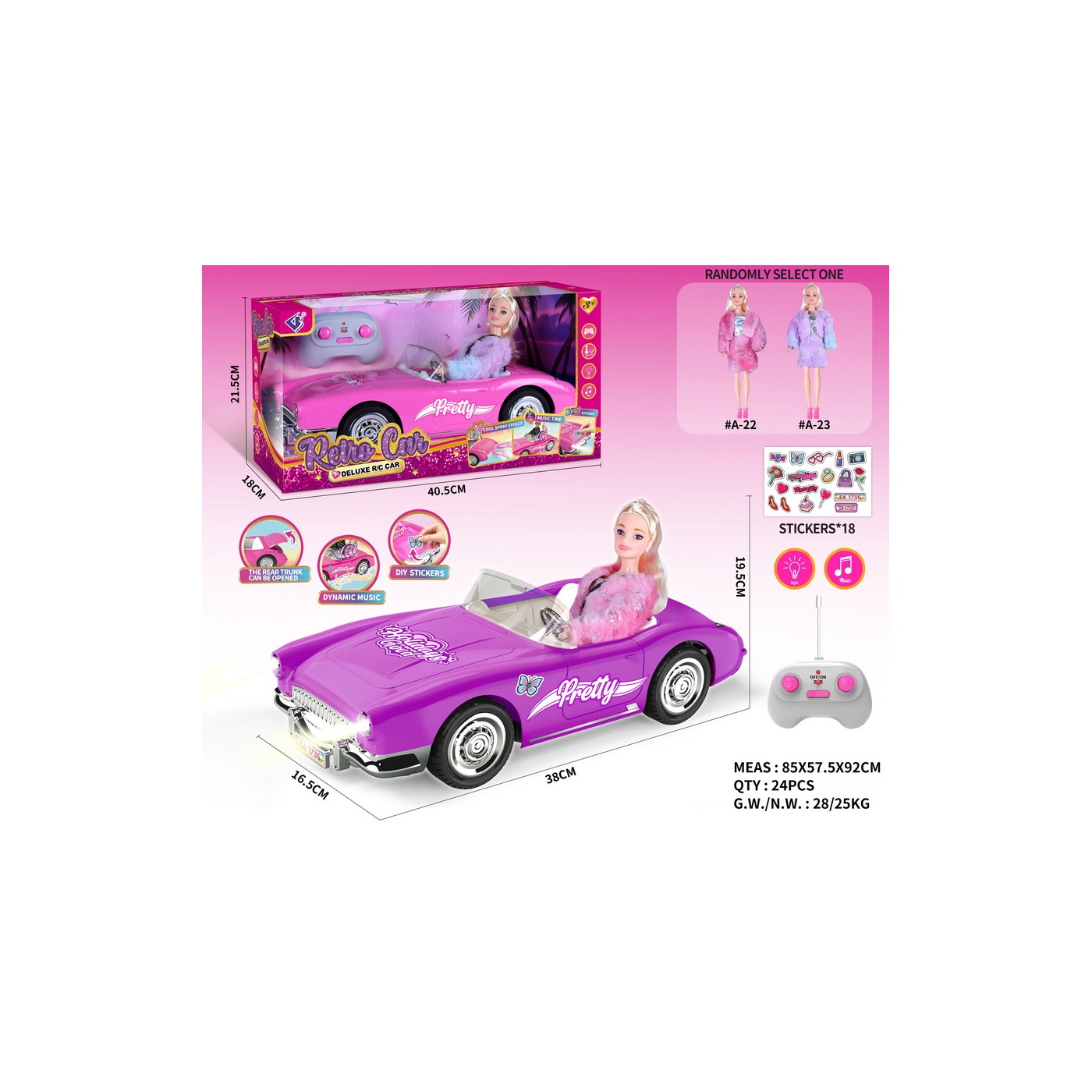Ružové RC auto + bábika