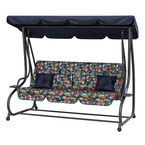 copy of Rodinná Hojdačka záhradná s Strechou Zelený vzor + Textilínia 2x1 + Nastaviteľné sedadlo + Matrac + 2 Držiaky na nápoje