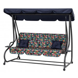 copy of Rodinná Hojdačka záhradná s Strechou Zelený vzor + Textilínia 2x1 + Nastaviteľné sedadlo + Matrac + 2 Držiaky na nápoje