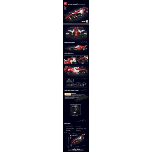 Sada kociek športového auta Formula Red, 1226 dielikov.